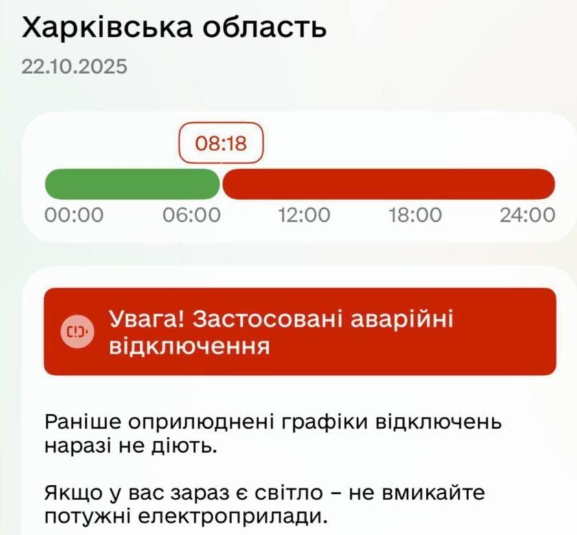 В Харьковской области ввели аварийные отключения света